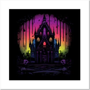 Gothic Rainbow Castle Neon Colors Posters and Art